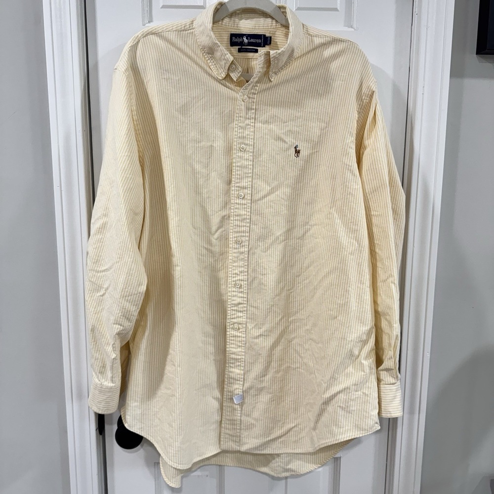Ralph Lauren Blake Mens XL Yellow White Striped Button Down Oxford Shirt Cotton